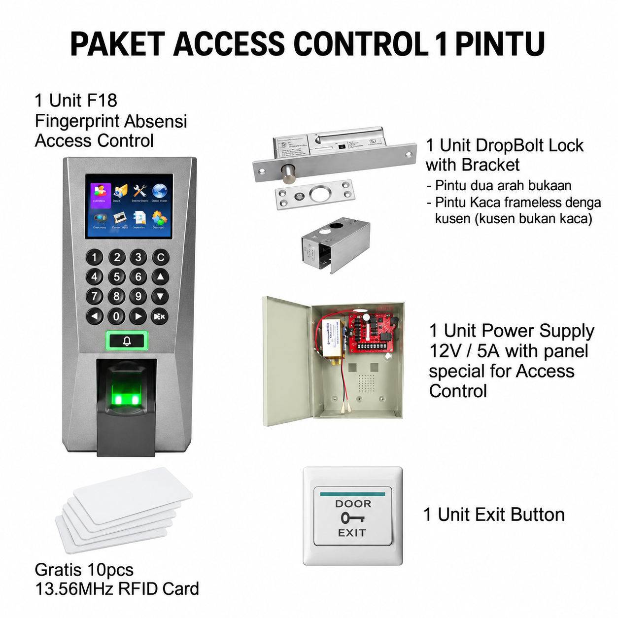 Jual Paket Murah Akses Kontrol 1 Pintu ZKTeco F18
